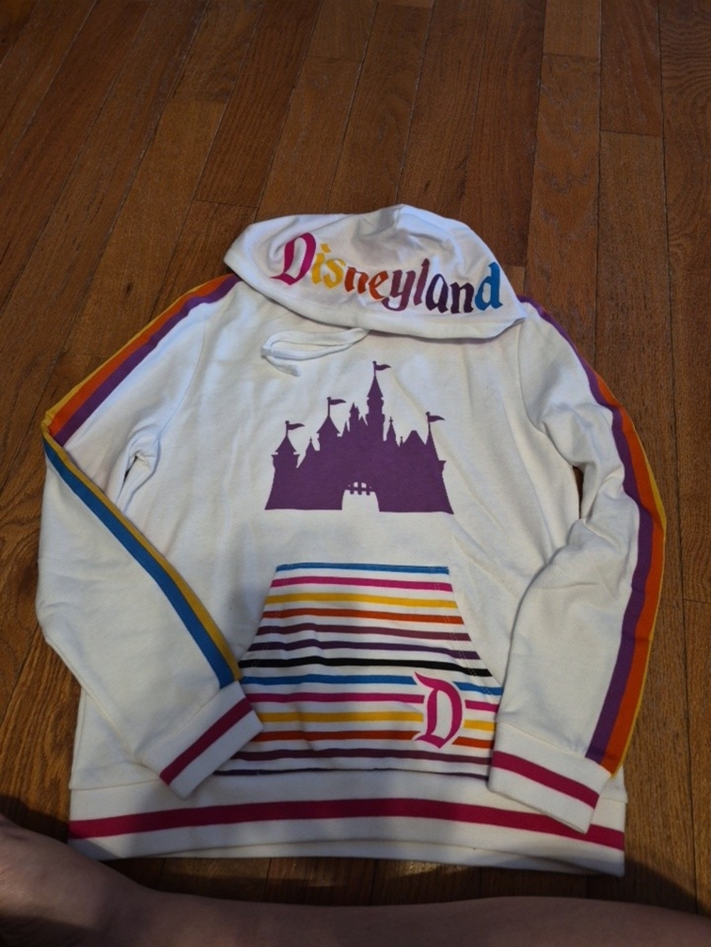 Disneyland White Rainbow Stripe Castle Hoodie Small